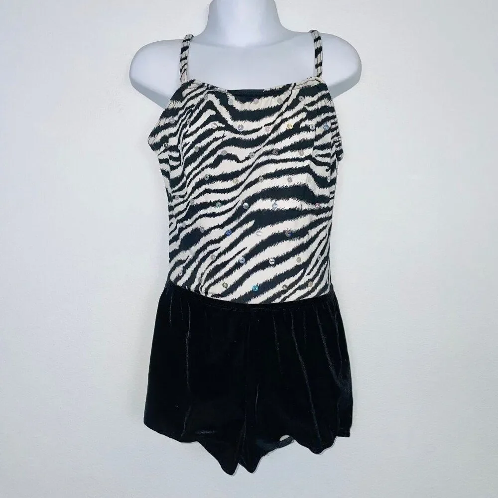 Weissman 5929 Dance Costume Zebra Leotard Girls L  PB003 Shorts 2 pc
